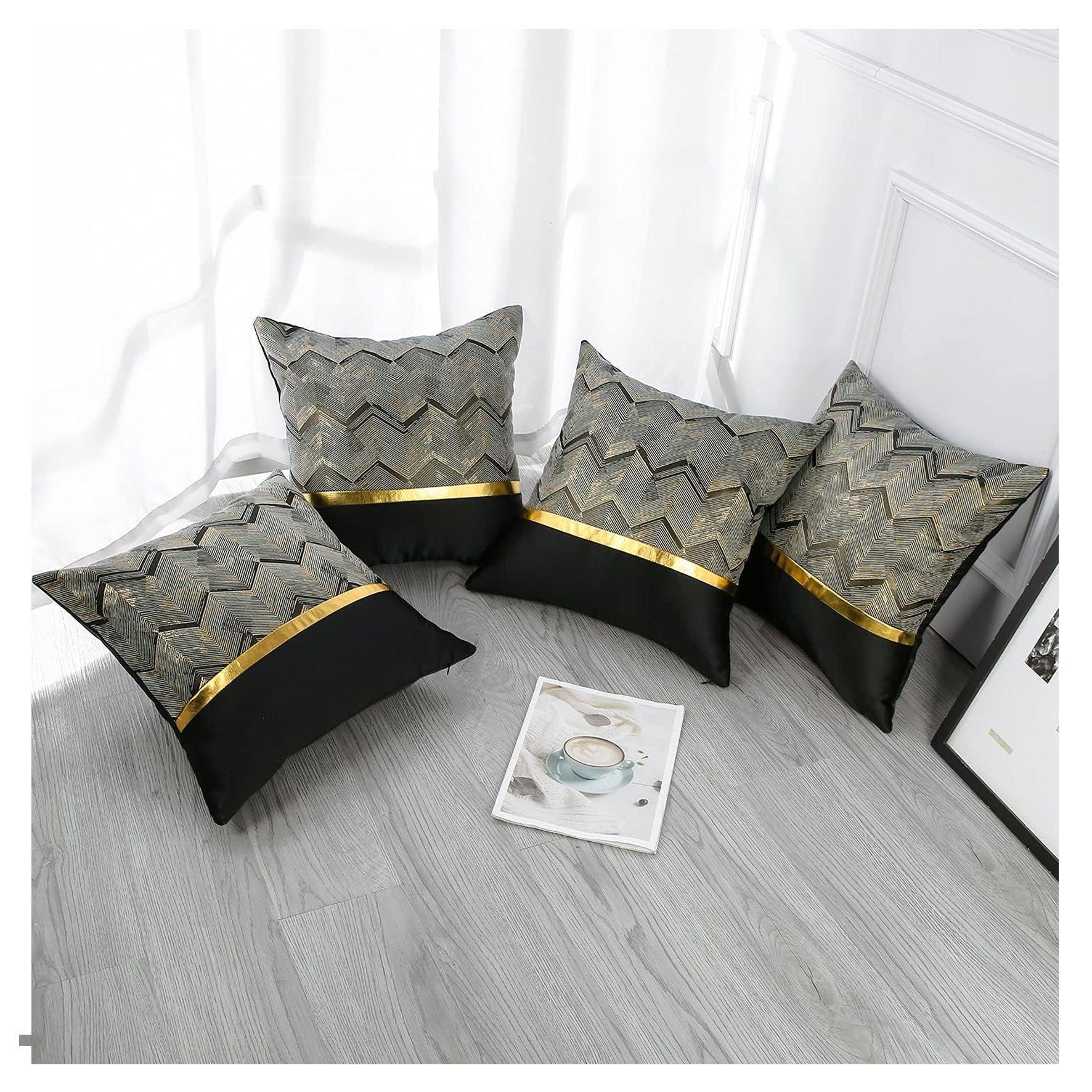 2 Fundas para Cojín Moderno Color Negro dorado 45x45 cms-3