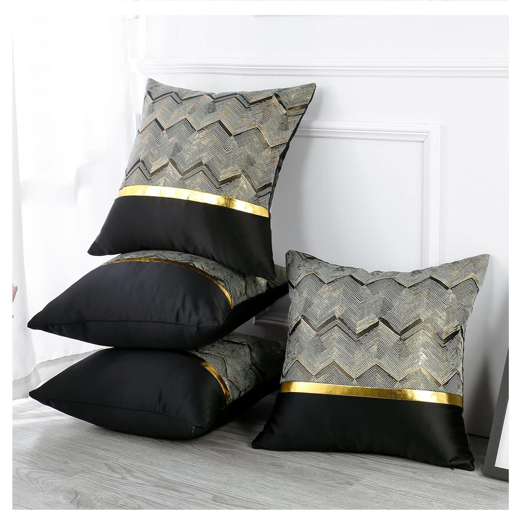 2 Fundas para Cojín Moderno Color Negro dorado 45x45 cms-4