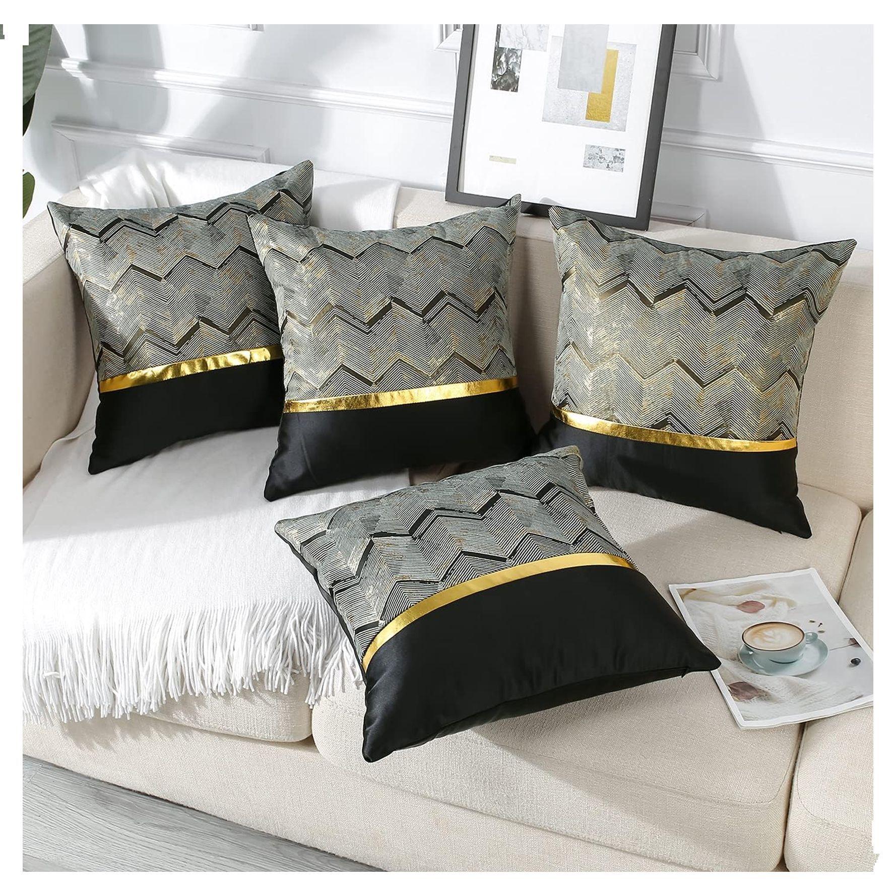 2 Fundas para Cojín Moderno Color Negro dorado 45x45 cms-5