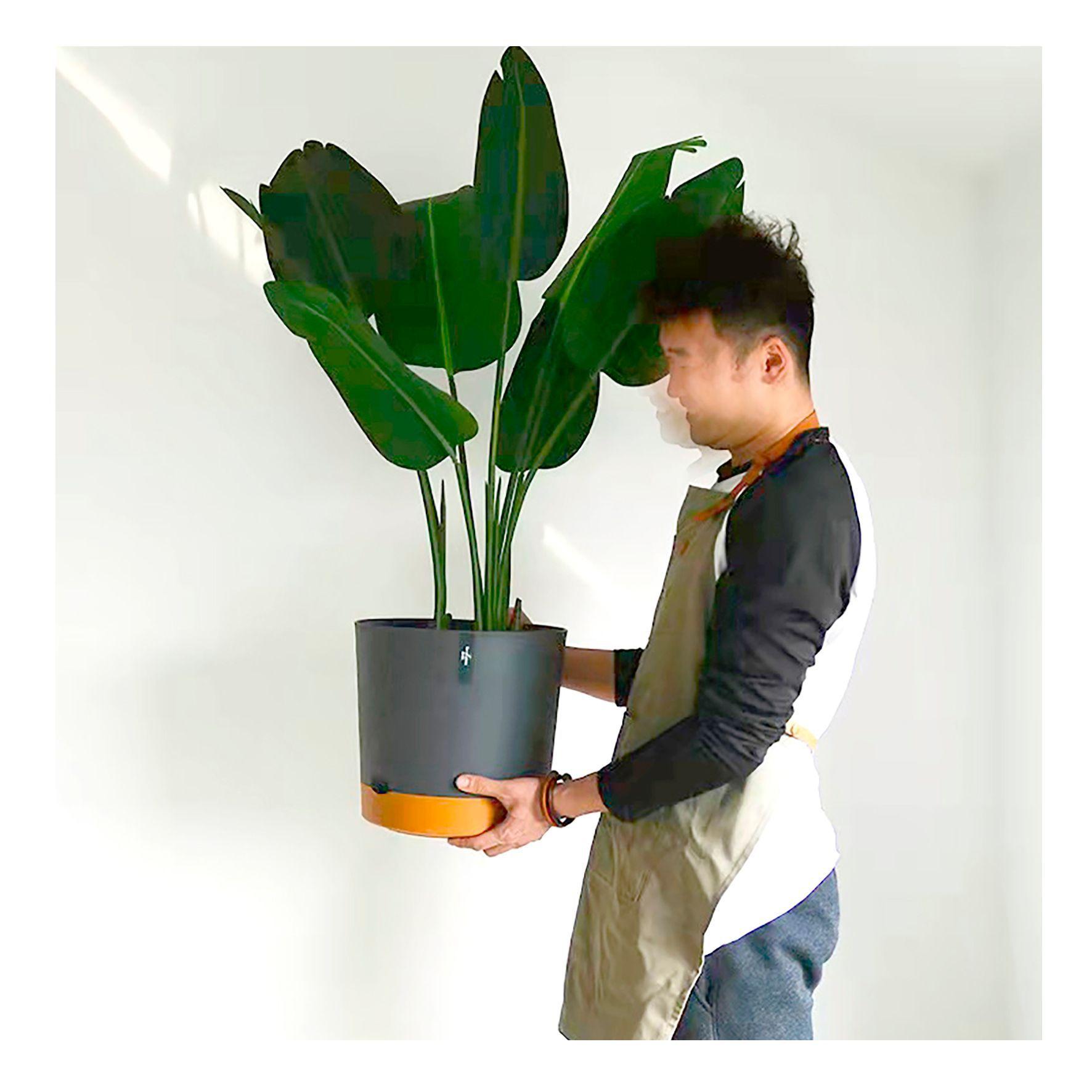 Macetero con Bandeja Extraíble y Drenaje Reflexivo 25x23 cms Negro-3