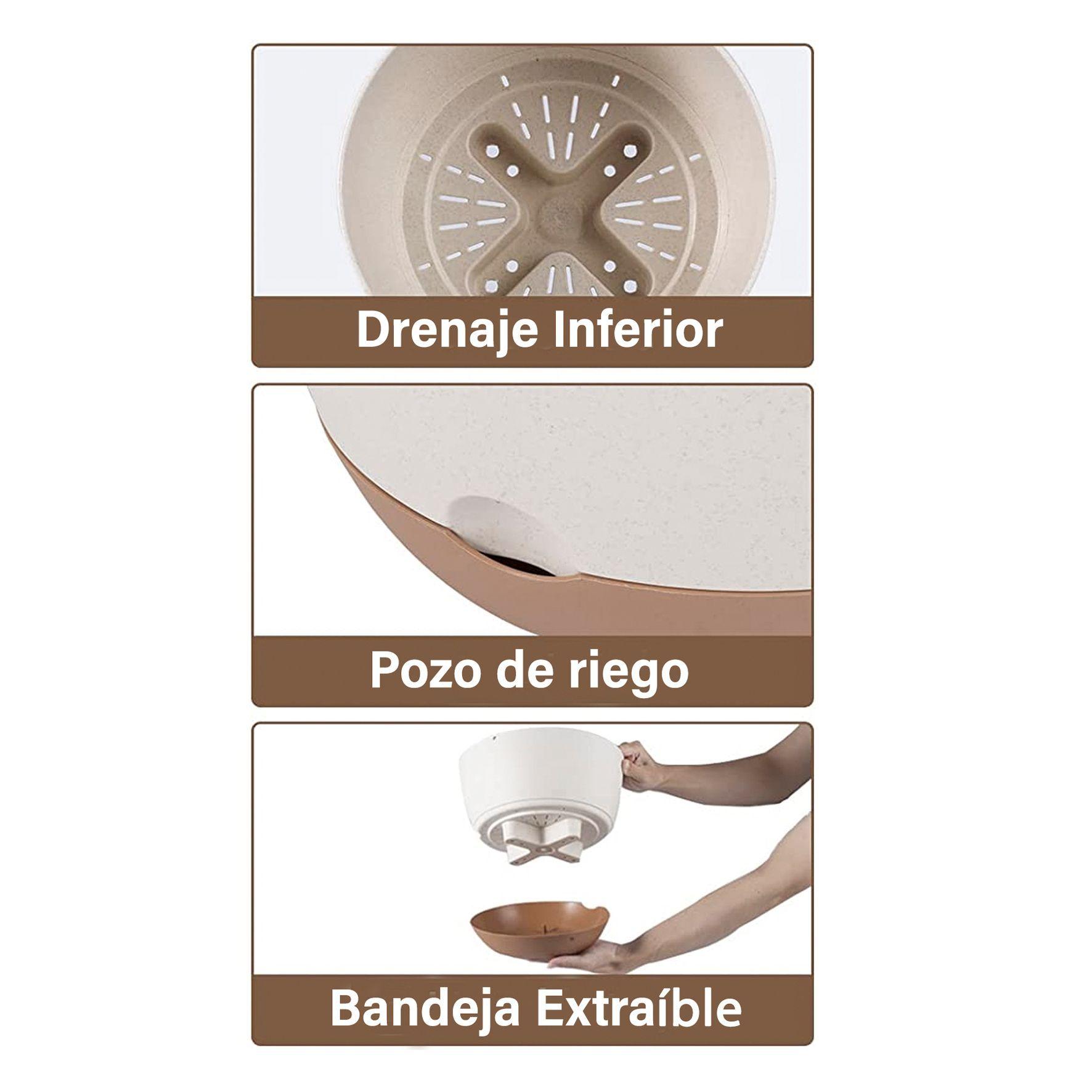 Macetero con Bandeja Extraíble y Drenaje Reflexivo 25x23 cms Negro-6