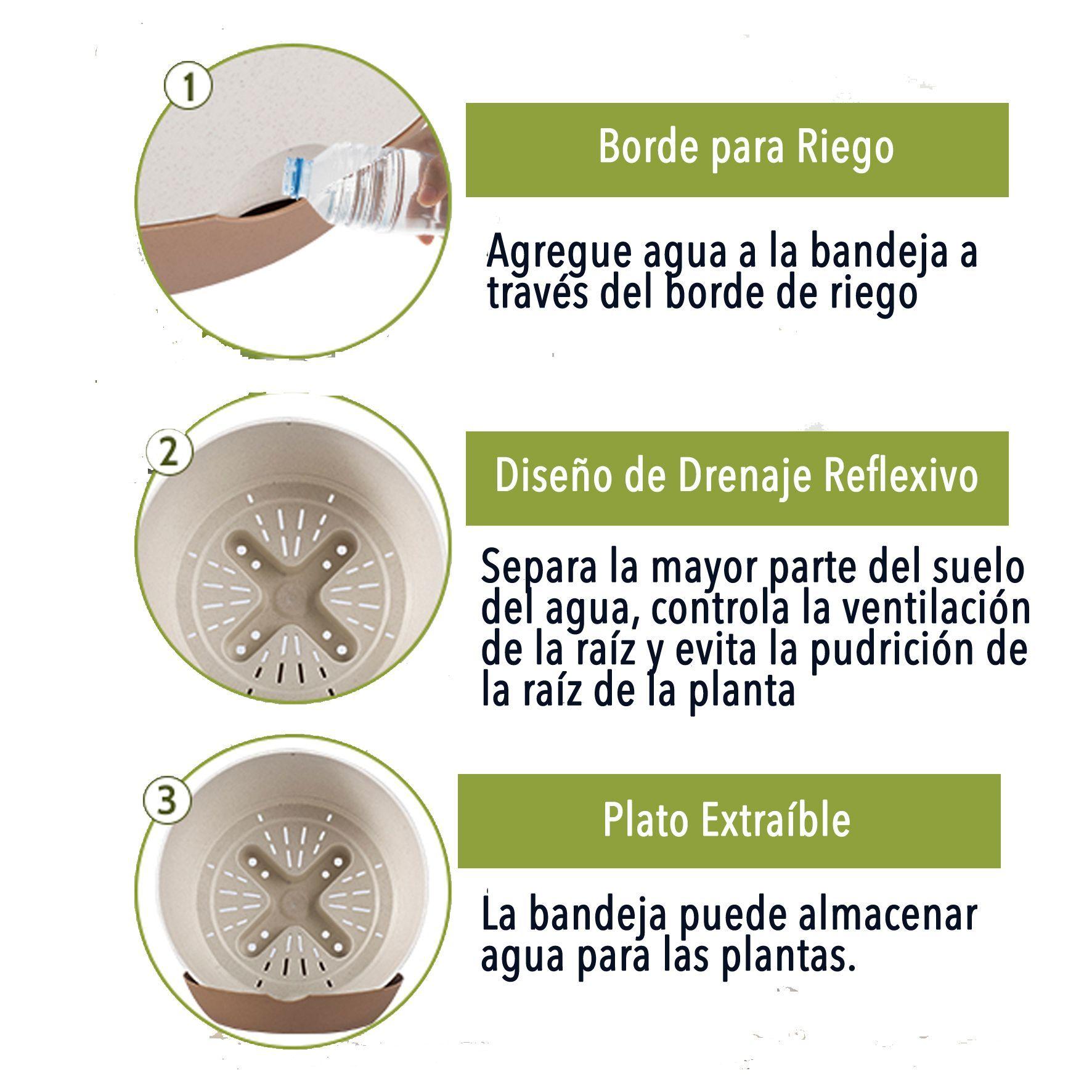 Macetero con Bandeja Extraíble y Drenaje Reflexivo 25x23 cms Negro-5