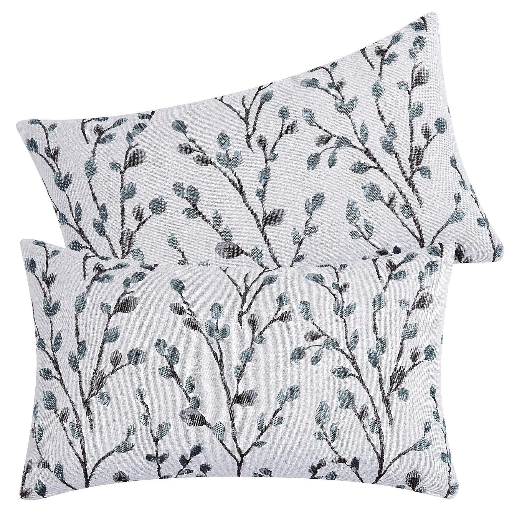 2 Fundas para Cojín Jacquard Hoja Bordado 50x30 cms-0