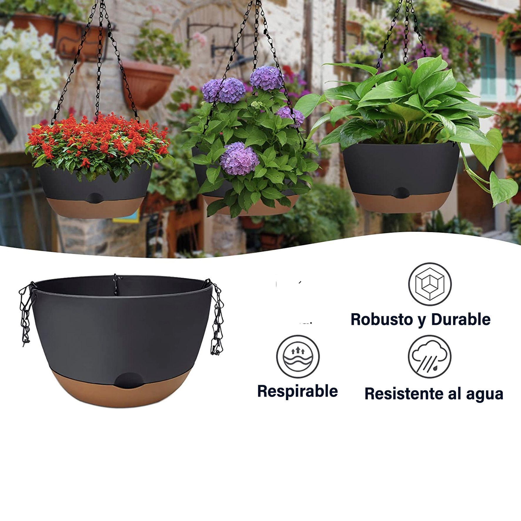 Kit 2 Macetero Colgante con Bandeja Extraíble y Drenaje L Negra-4