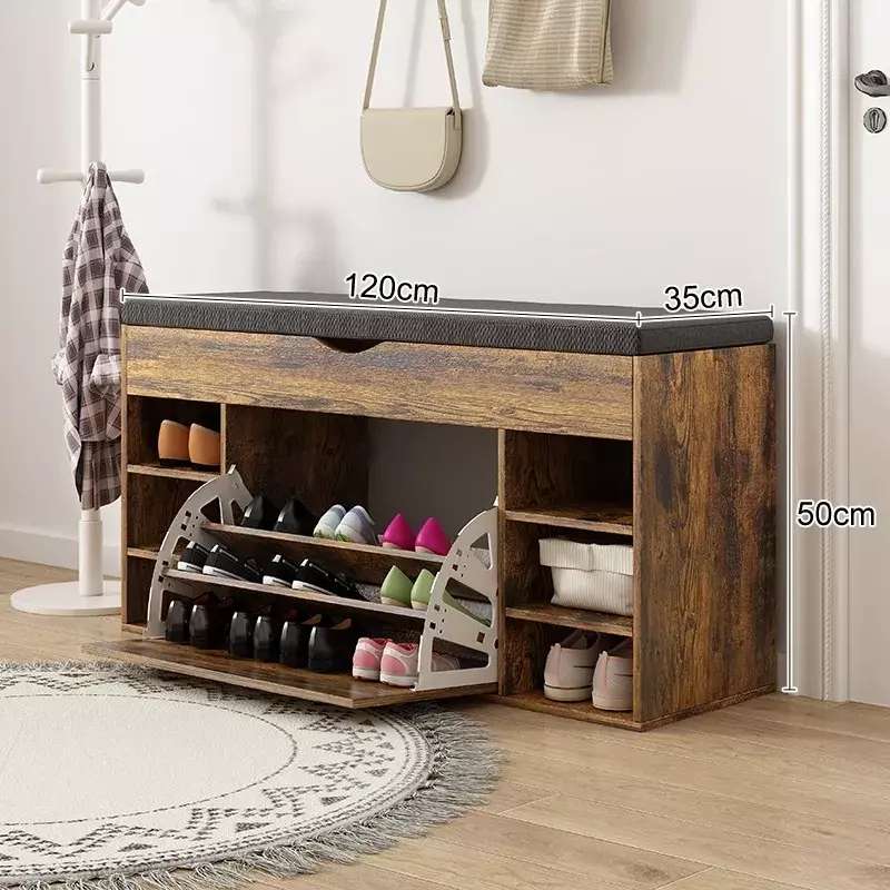 ZAPATERO ORGANIZADOR CON ASIENTO MULTIFUNCIONAL 120X35X50CM MARRON OSCURO ZAPATERO ORGANIZADOR-4