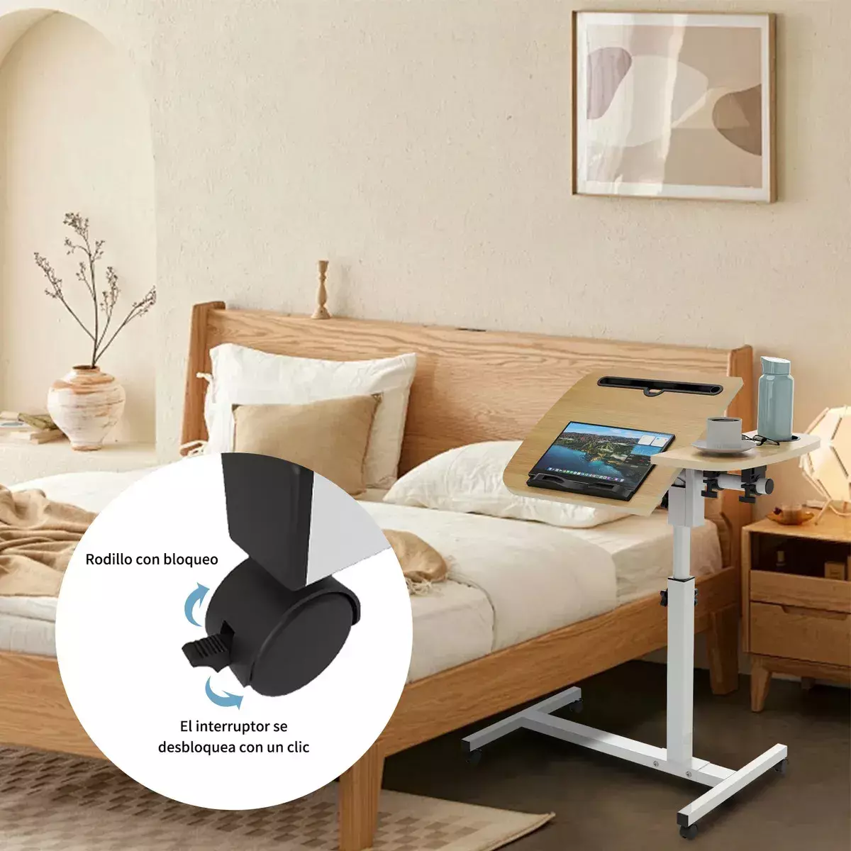 MESA MULTIFUNCIONAL AJUSTABLE PARA PORTATIL CON RUEDAS-2