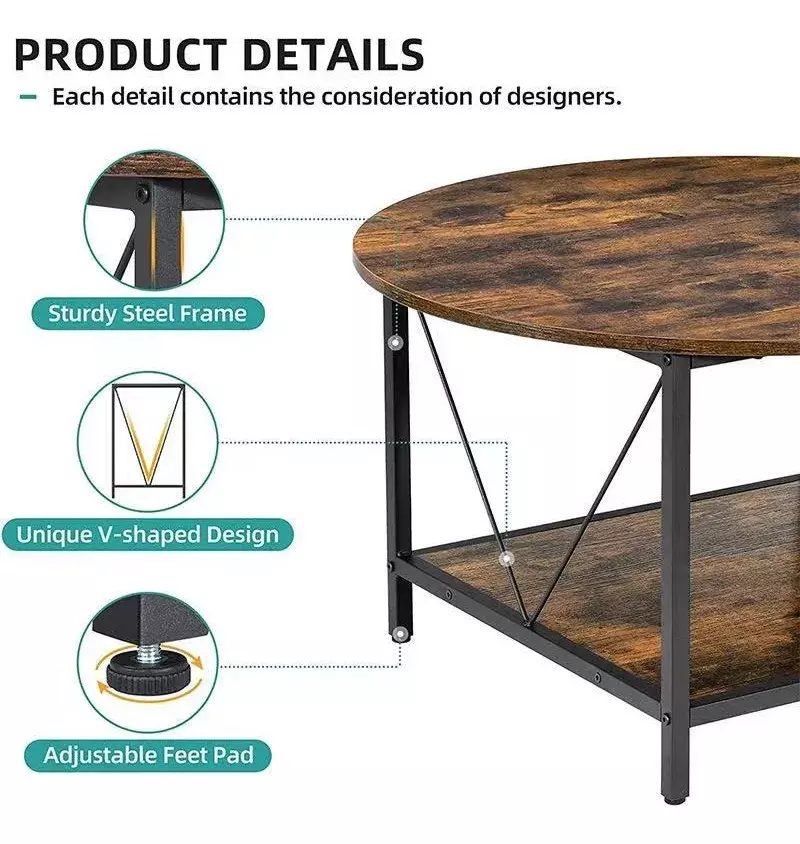 MESA DE CENTRO LATERAL LIVING REDONDA DOBLE NIVELES - MARRON OSCURO-3