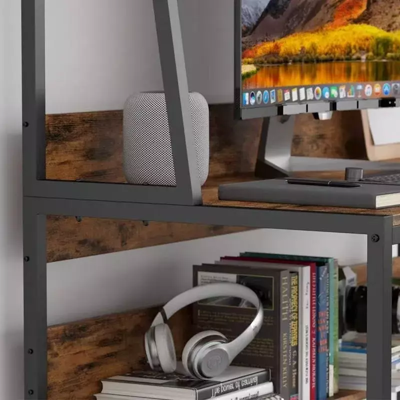 ESCRITORIO INDUSTRIAL CON REPISA MADERA 120X48X139CM MARRON-2