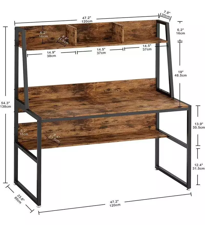 ESCRITORIO INDUSTRIAL CON REPISA MADERA 120X48X139CM MARRON-4