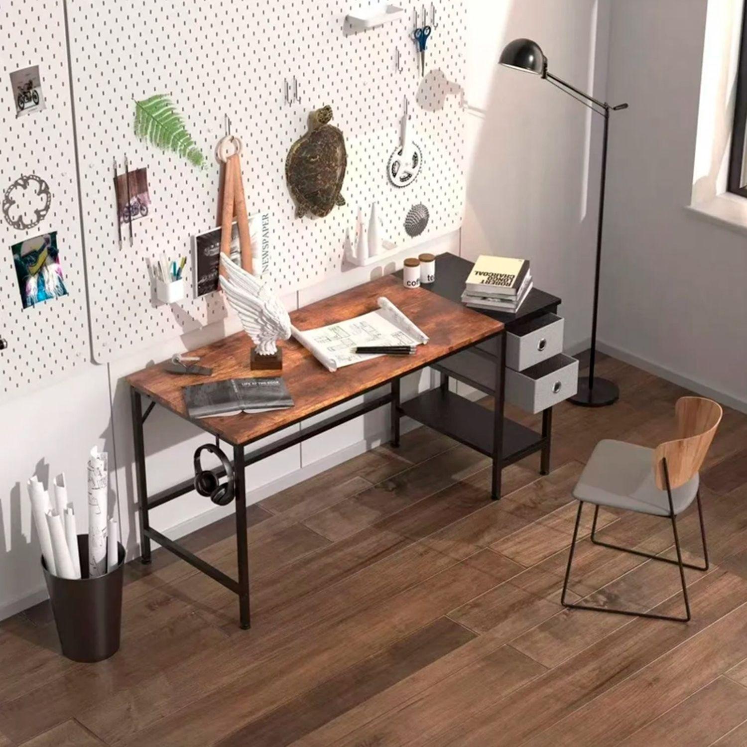 ESCRITORIO MADERA CON CAJONES INDUSTRIAL 120X55X75CM - MARRON OSCURO-2