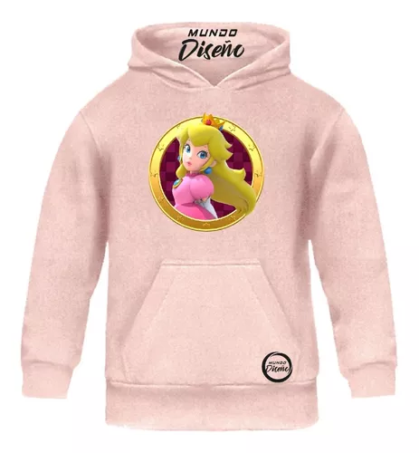 Poleron Rosado De Niña Con Capucha Mario Princesa Peach-0