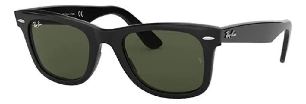 Anteojos Lentes de Sol Ray Ban Wayfarer RB2140F 901 54-18 Negro pulido/verde-0