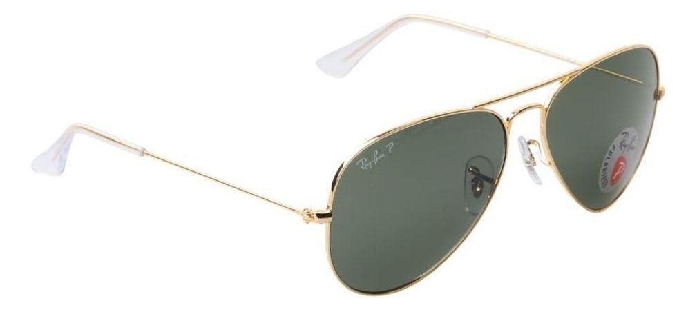 Anteojos Lentes de Sol Ray Ban Aviator RB3025 Polarizado Dorado/Verde 55-14-3