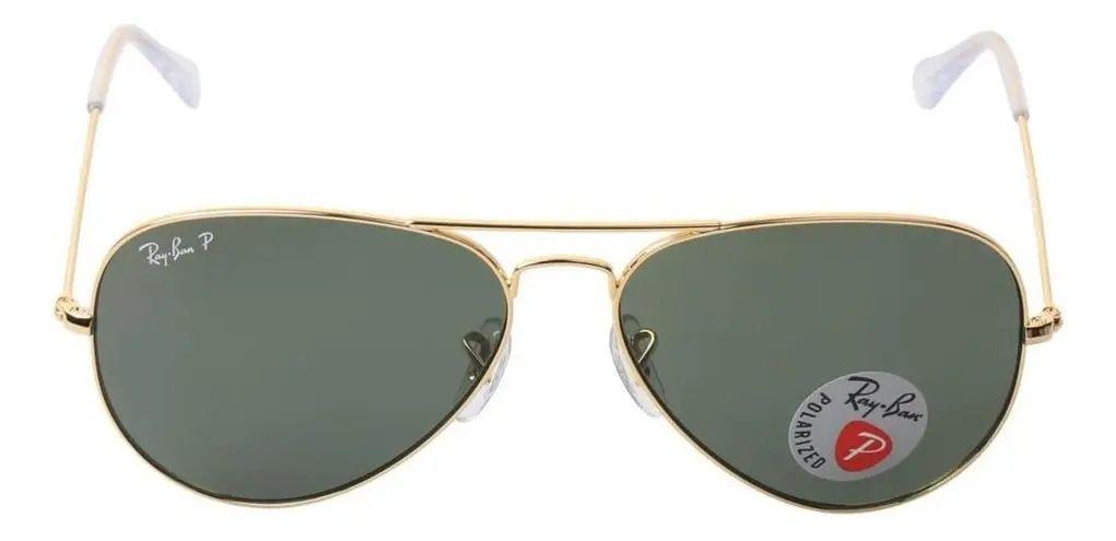 Anteojos Lentes de Sol Ray Ban Aviator RB3025 Polarizado Dorado/Verde 55-14-5