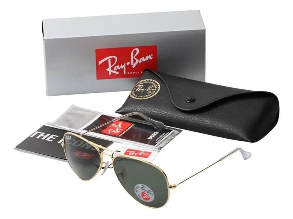 Anteojos Lentes de Sol Ray Ban Aviator RB3025 Polarizado Dorado/Verde 55-14-6