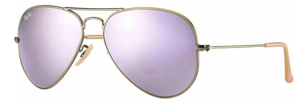 Anteojos Lentes de Sol Ray Ban Aviator RB3025 Espejo color bronce y lila 58-14-1