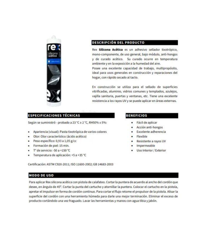 Silicona Acetica Blanca con Fungicida Rex Cartucho 300 ml-2