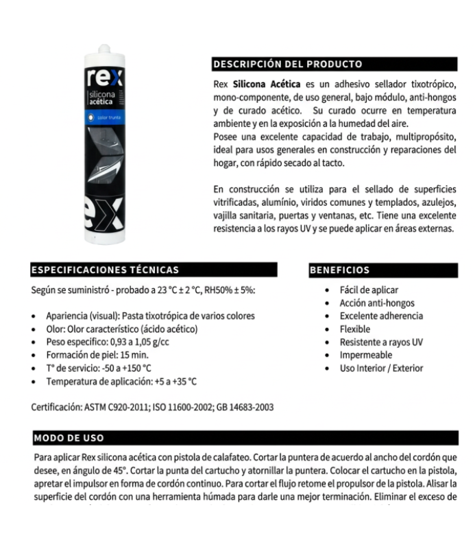 Sellador Acrílico Anti Hongo Color Blanco 300ml REX-2