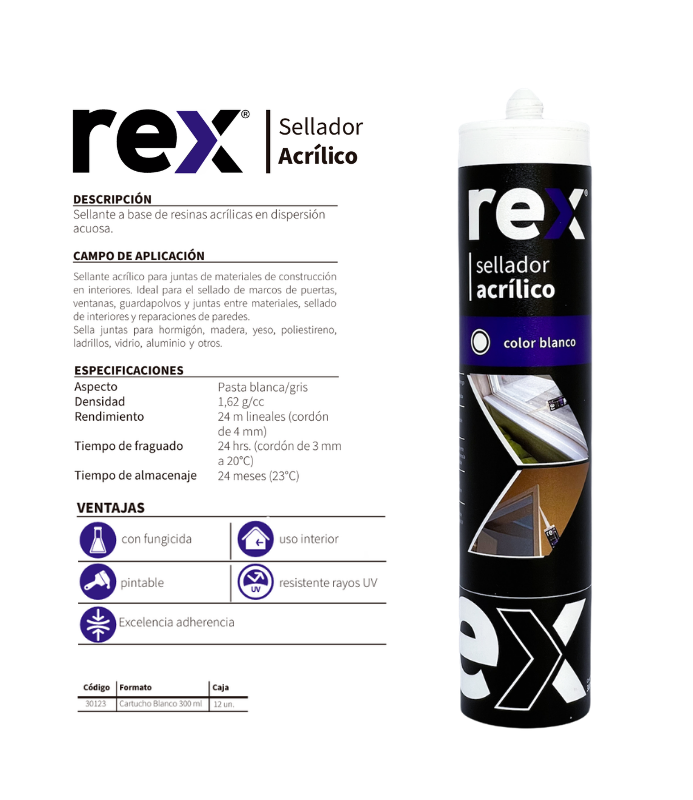 Sellador Acrílico Anti Hongo Color Blanco 300ml REX-3