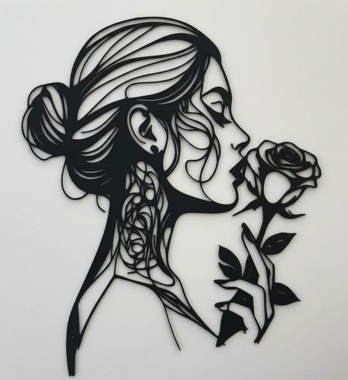 cuadro decorativo mujer con rosa impresión 3D-1