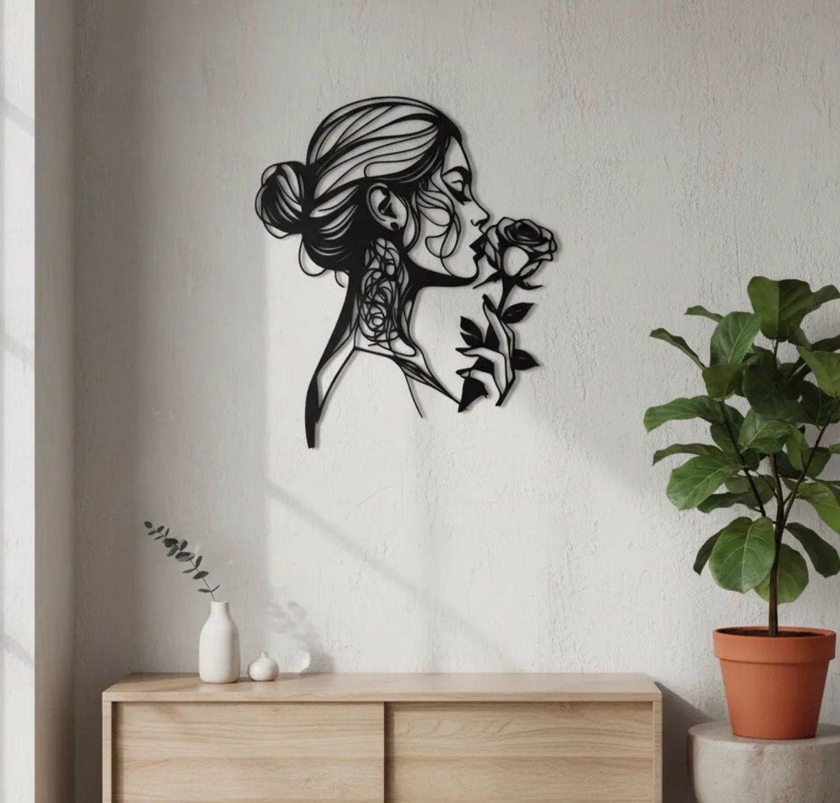 cuadro decorativo mujer con rosa impresión 3D-0