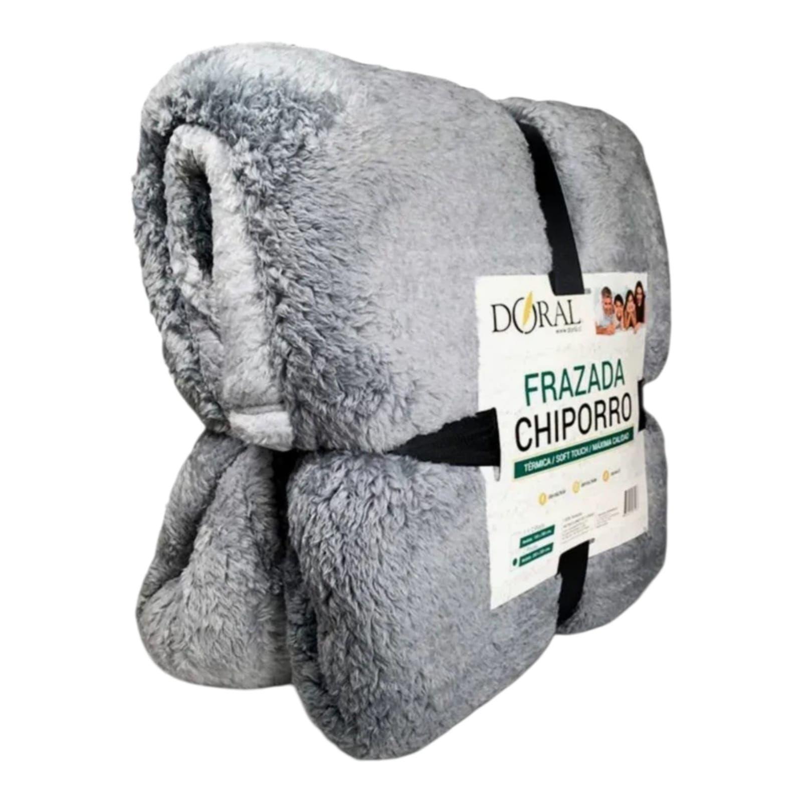 Frazada Doral Chiporro 2 Plazas Sherpa 200x200 cm Gris Reversible-1