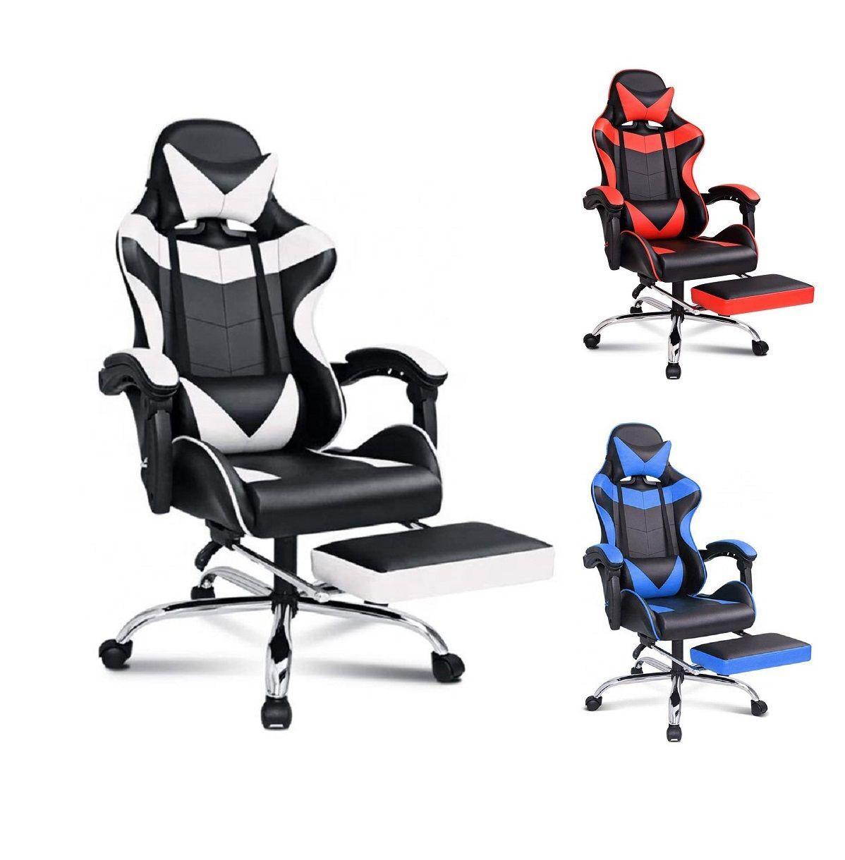 Silla Gamer Reclinable Apoya Pies Blanco-1