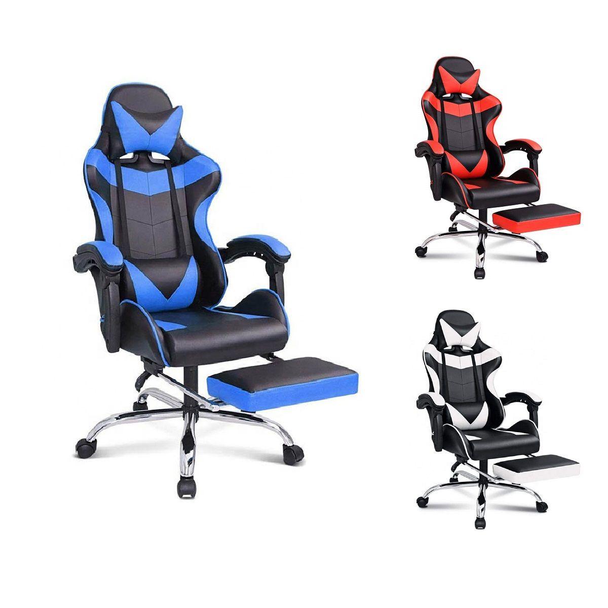 Silla Gamer Reclinable Apoya Pies Azul-1