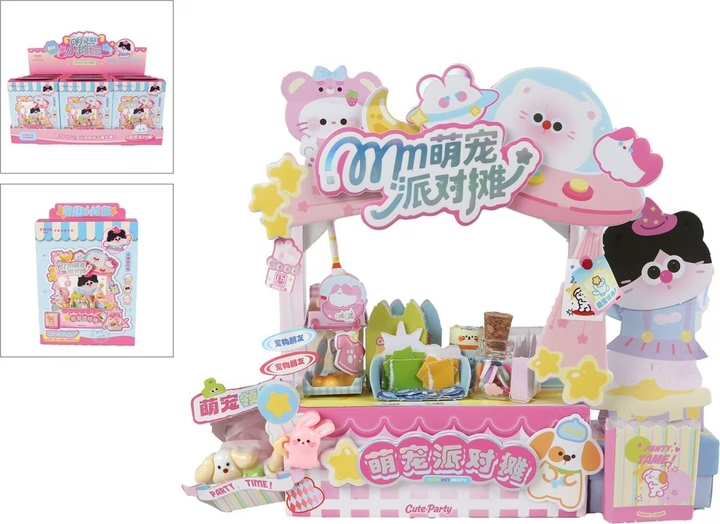 Casa Miniatura Armable DIY Puesto de Mascotas Kawaii Cute Pet Party Booth-2