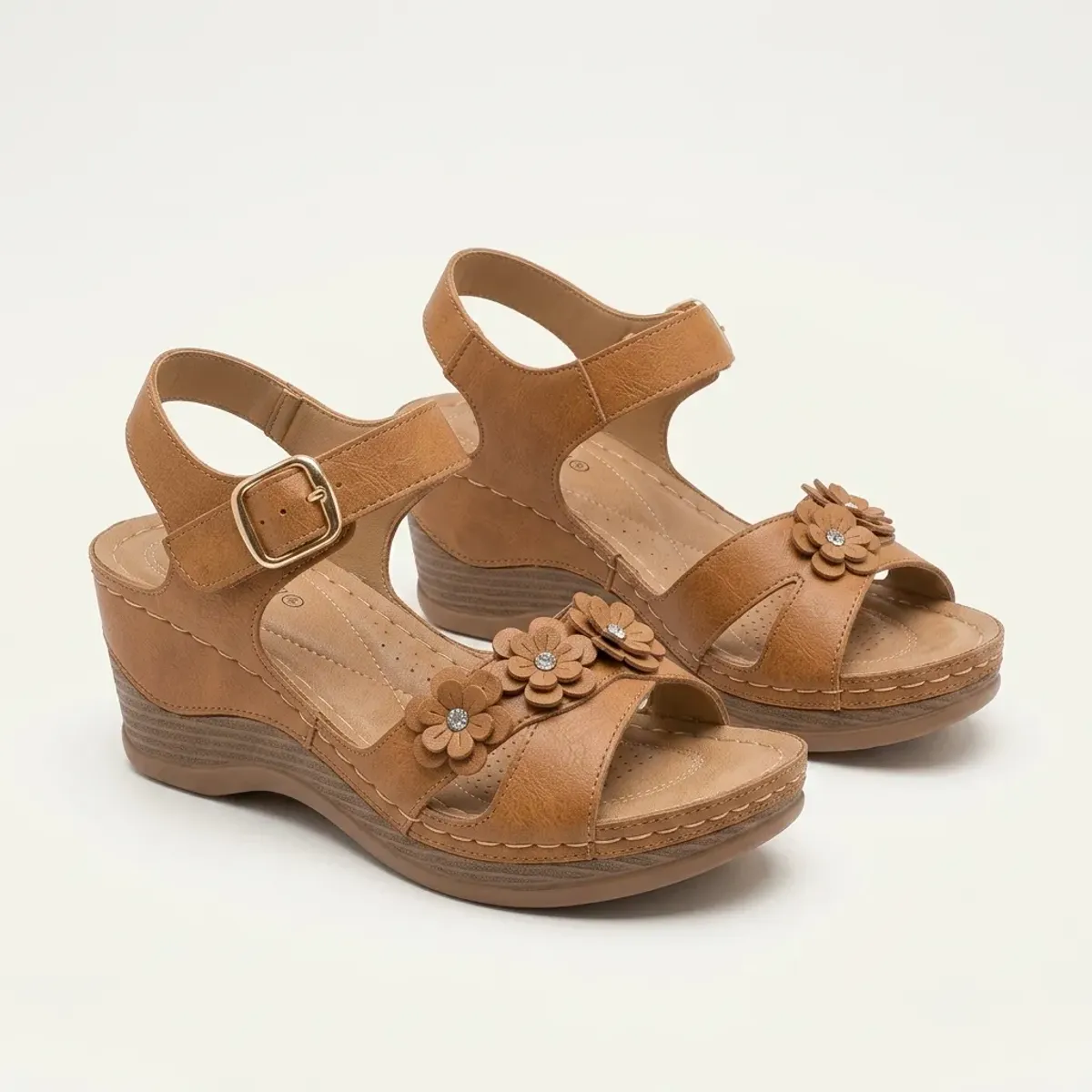 Sandalia Plataforma Mujer Cu a Corcho Taco Negra con Flores Chala Verano-1