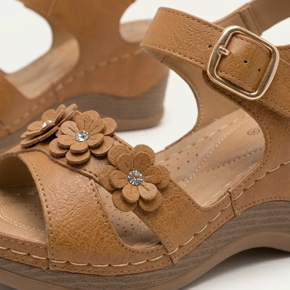 Sandalia Plataforma Mujer Cu a Corcho Taco Negra con Flores Chala Verano-2