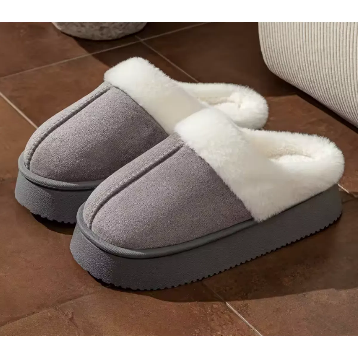 Pantuflas de Piel Antideslizantes Con Chiporro Mujer Cuero Sintetico-5