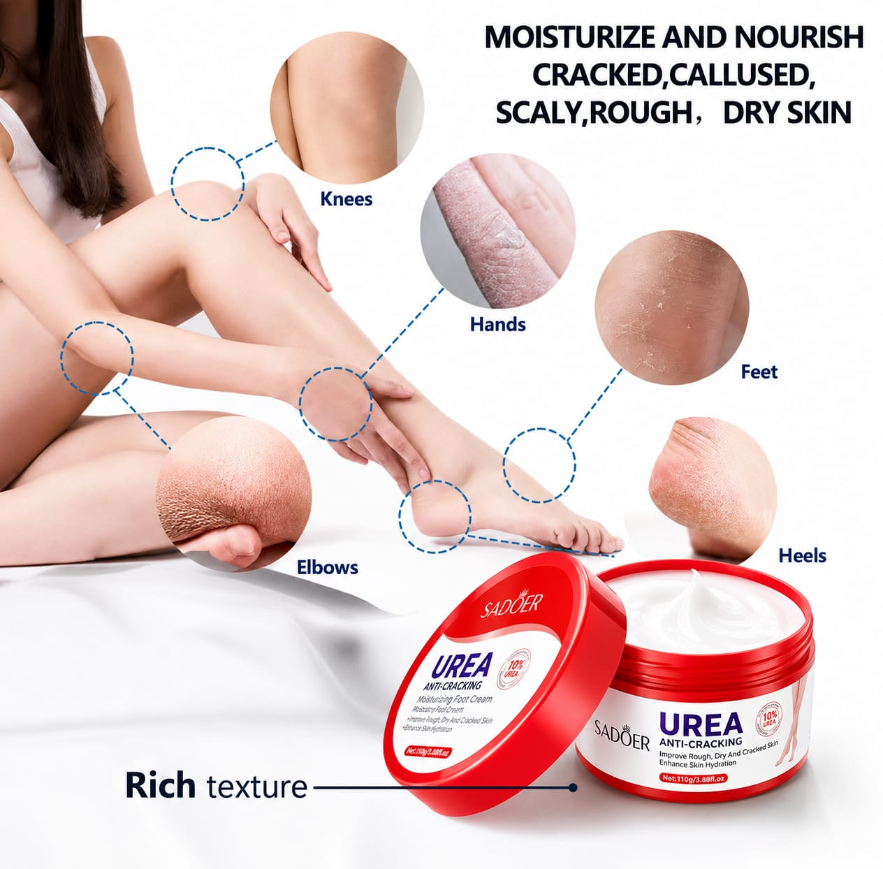 Crema para Pies Urea 10 Reparadora de Talones Agrietados y Resequedad 110g-3