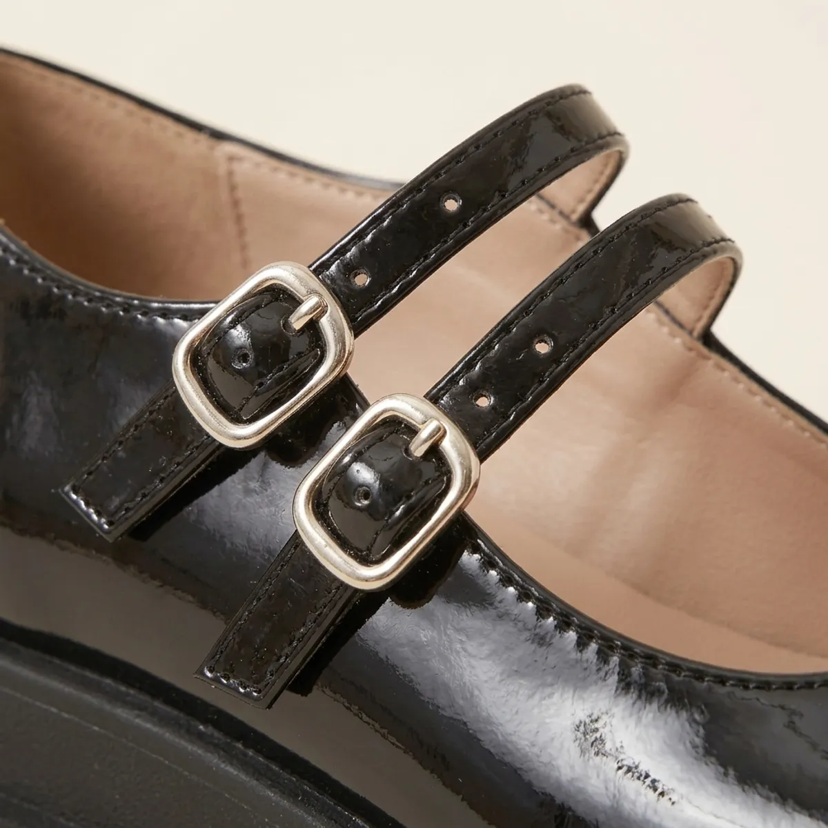 Zapato Mary Jane Mujer Negro Charol Suela Track Plataforma-2