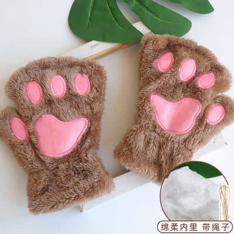 Guantes Kawaii Pata De Gato Peluche Invierno Calentitos Suaves-4