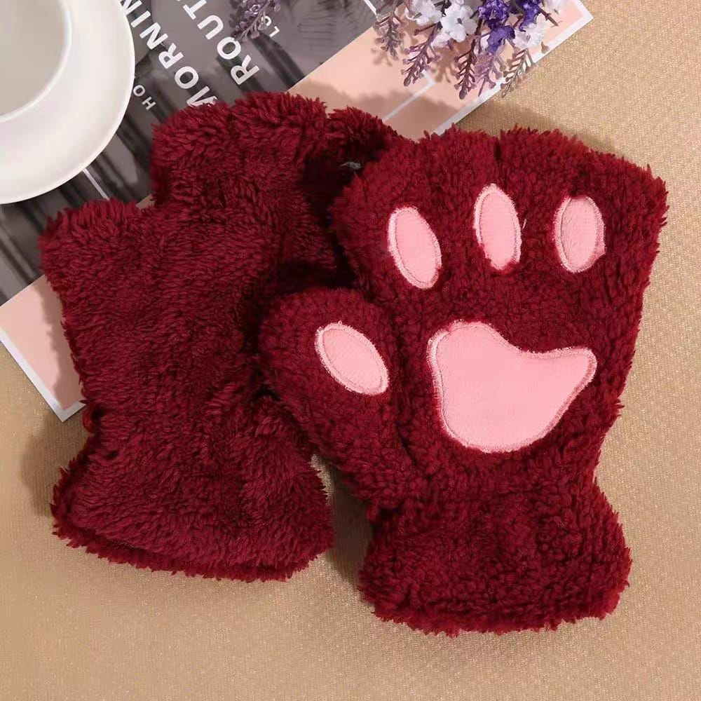 Guantes Kawaii Pata De Gato Peluche Invierno Calentitos Suaves-6