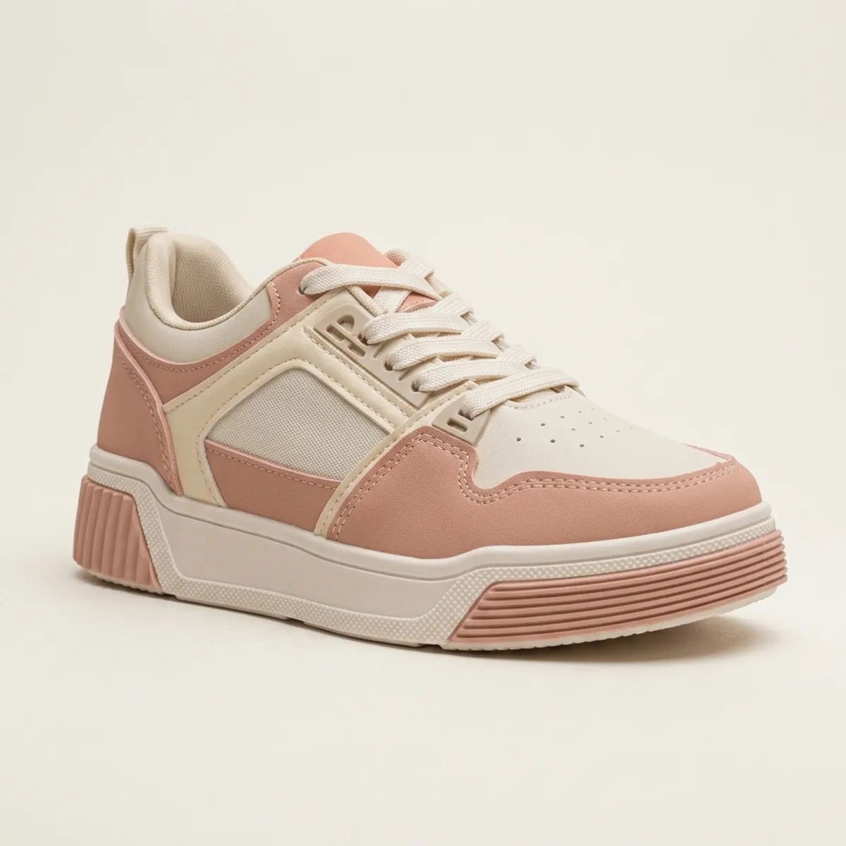 Zapatilla Mujer Urbana Bicolor Suela Plataforma Rosa y Blanco Chunky Y2K-1