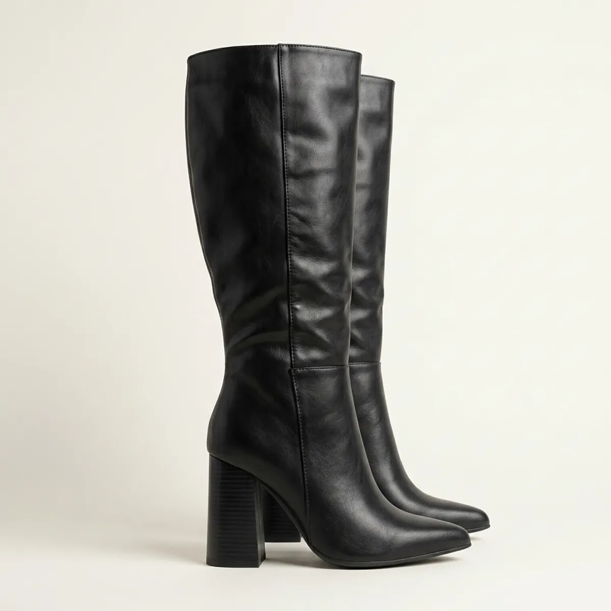 Botas Altas Mujer Alta Taco Ancho Negra Elegante-1