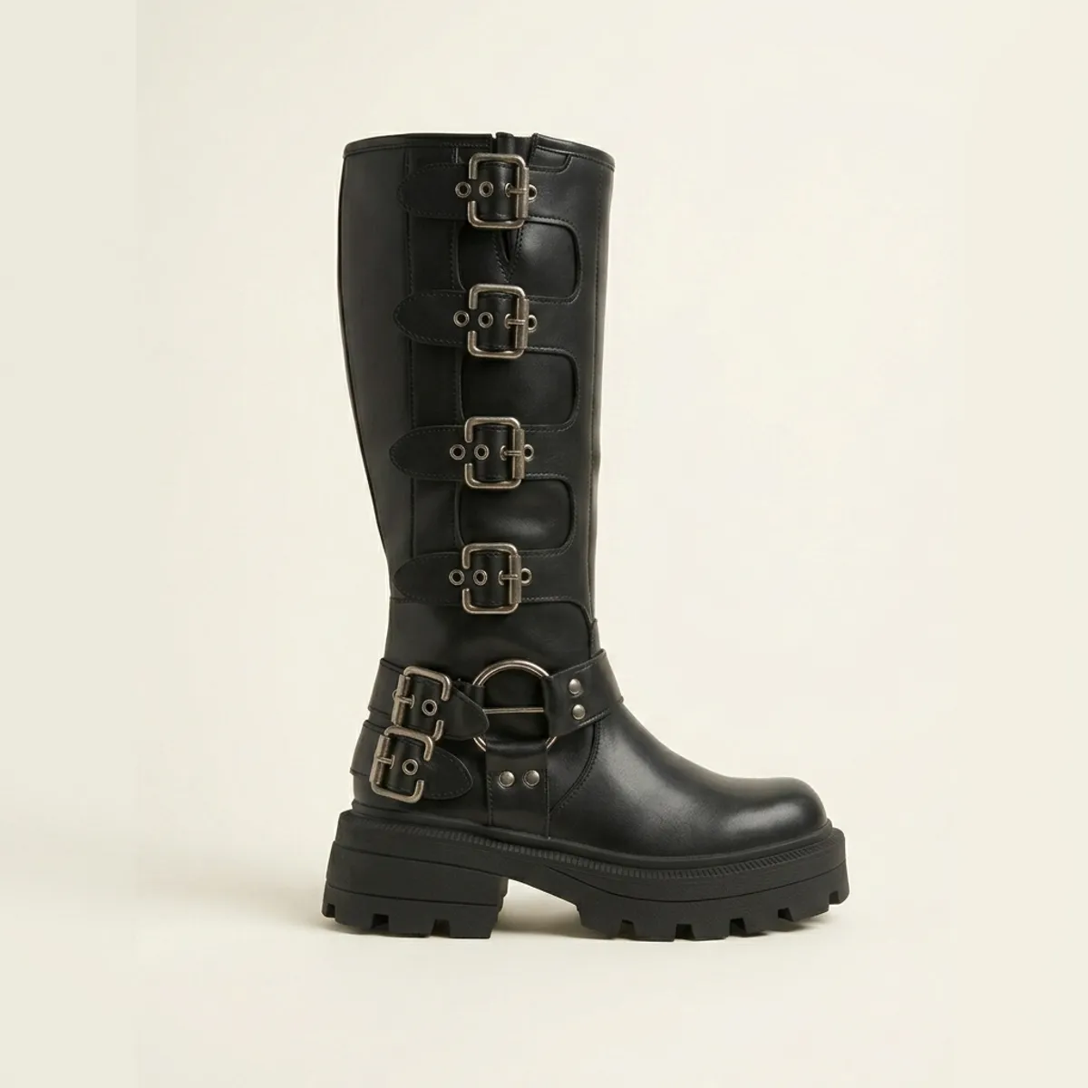 Botas Altas Gotica Plataforma Hebillas Cremallera Negra Mujer-0