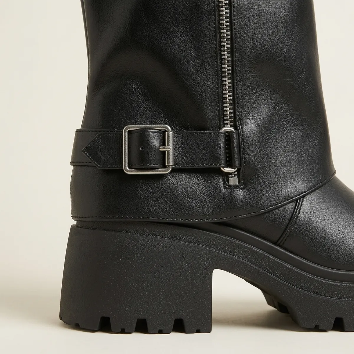 Botas Mujer Taco Grueso Plataforma Hebilla Negra Chunky-2