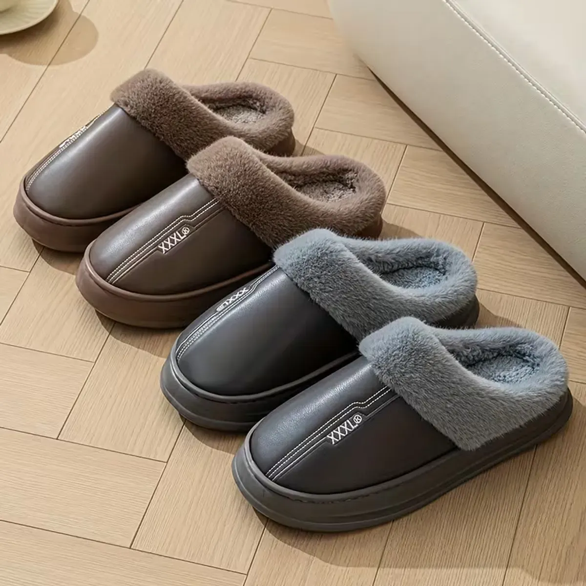 Pantuflas de Piel Antideslizantes Hombre Cuero Sintetico-1