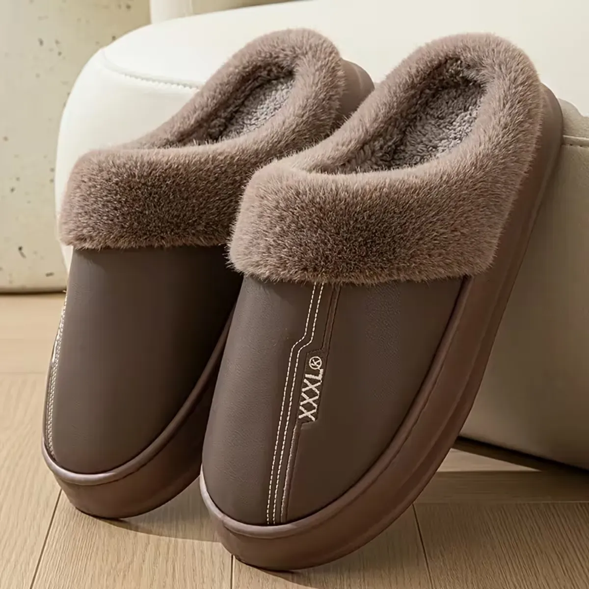 Pantuflas de Piel Antideslizantes Hombre Cuero Sintetico-2