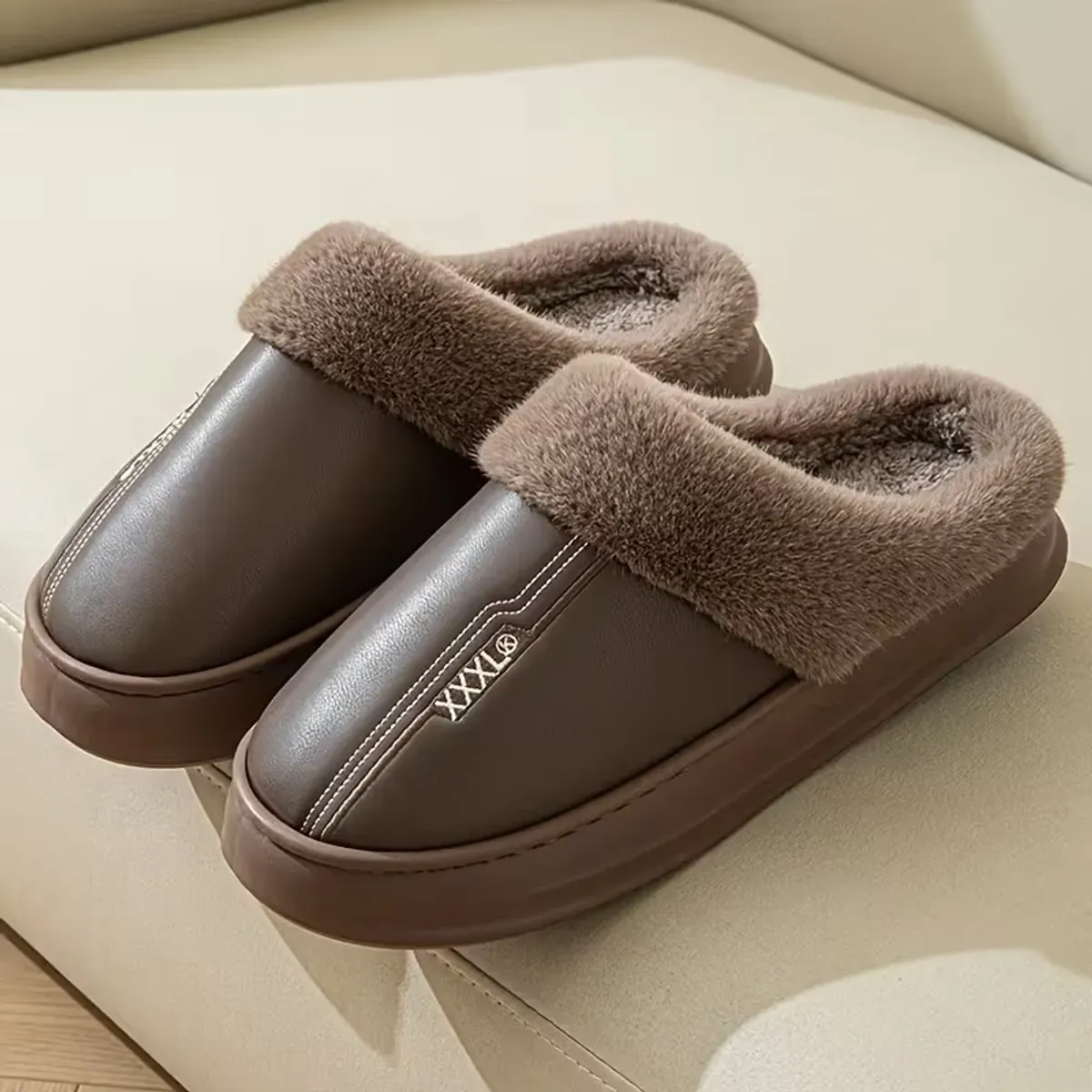 Pantuflas de Piel Antideslizantes Hombre Cuero Sintetico-3