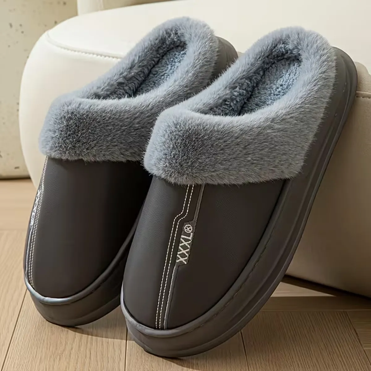 Pantuflas de Piel Antideslizantes Hombre Cuero Sintetico-4