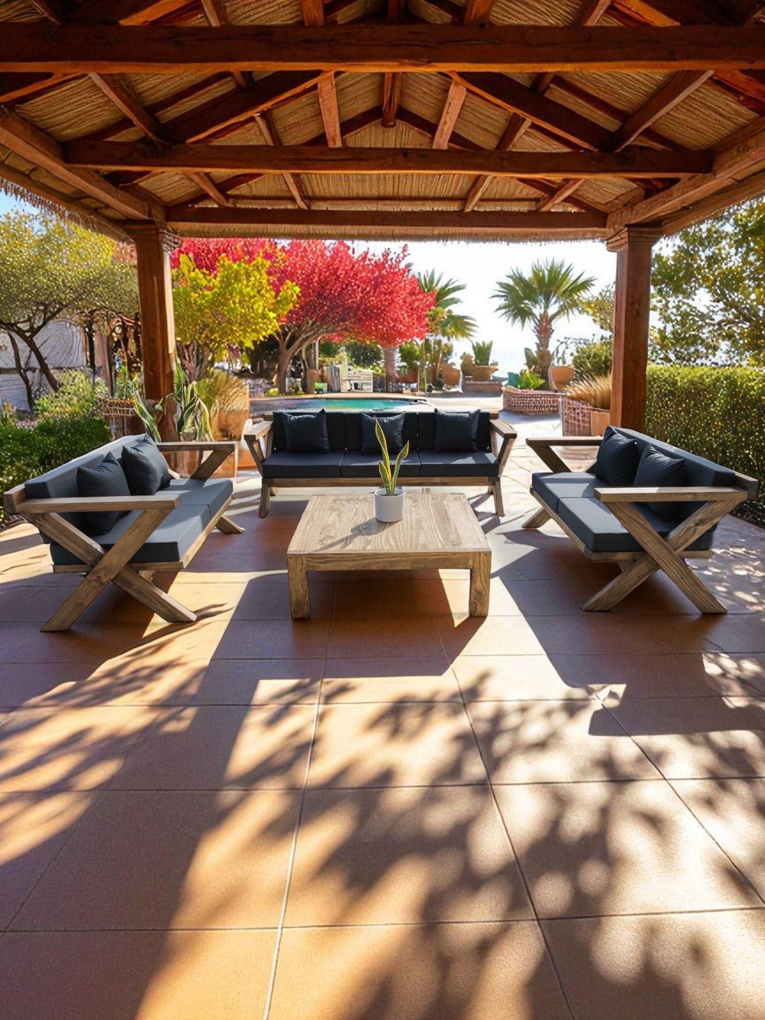 TERRAZA RÚSTICA MIARUSTE MODELO EQUIS 7 CUERPOS MADERA COLOR ROBLE-1