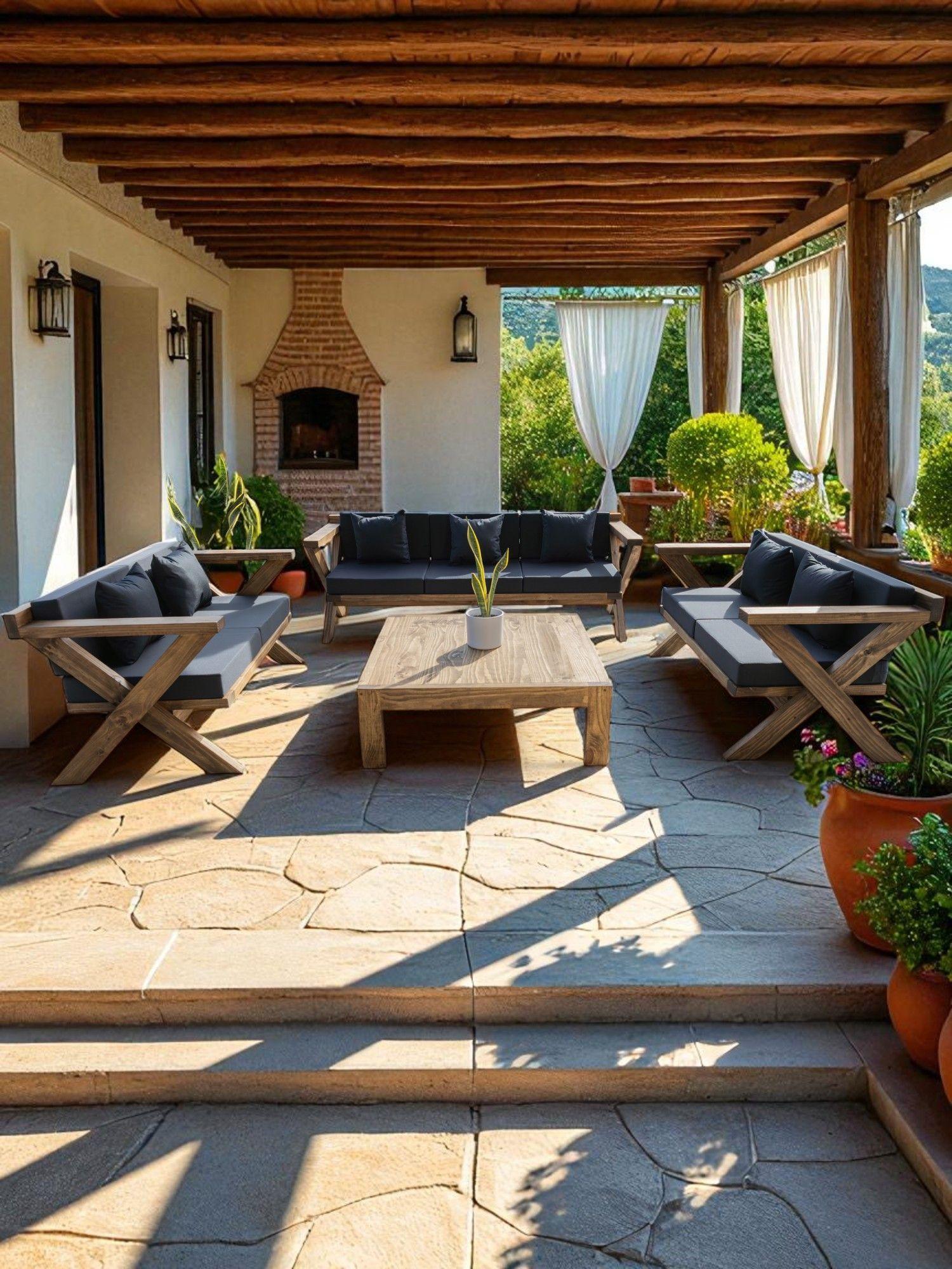 TERRAZA RÚSTICA MIARUSTE MODELO EQUIS 7 CUERPOS MADERA COLOR ROBLE-2