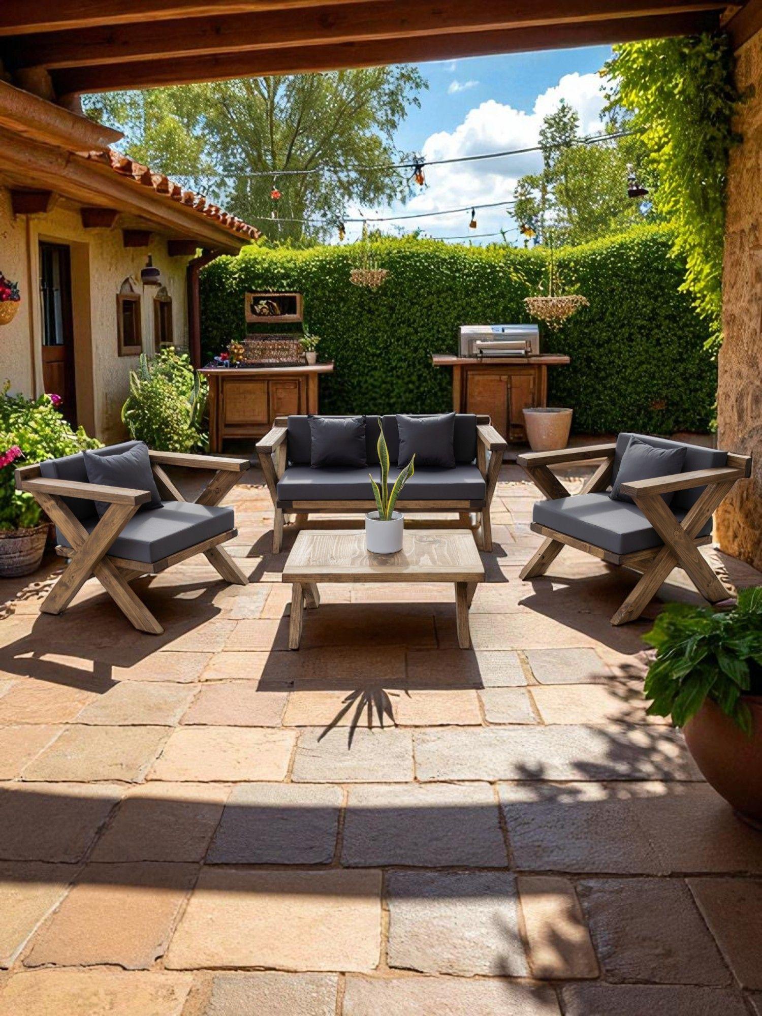 TERRAZA RÚSTICA MIARUSTE MODELO EQUIS 4 CUERPOS MADERA COLOR ROBLE-2