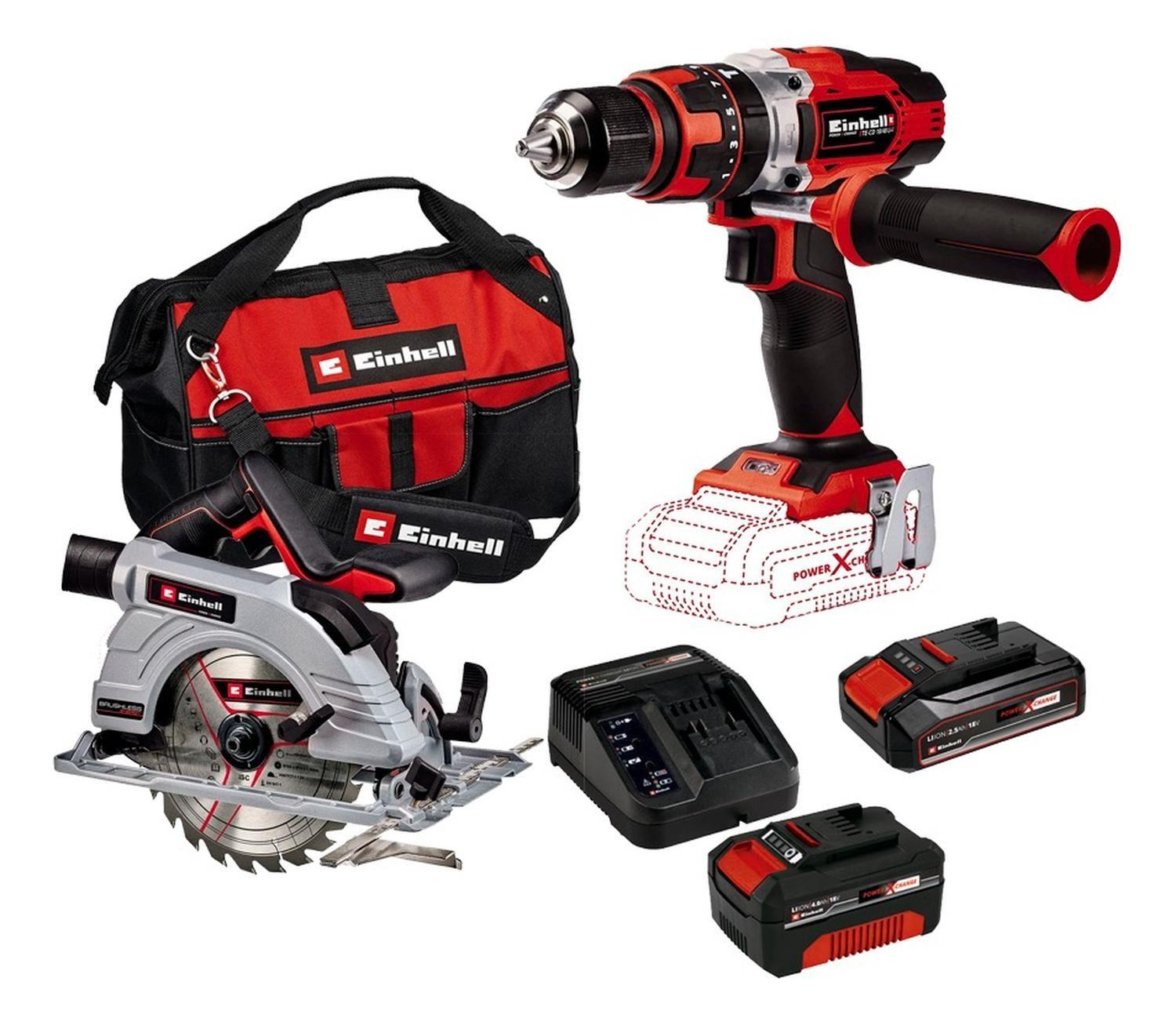 Kit Taladro Percutor Y Sierra Circular Einhell + Bolso Y Bat-0