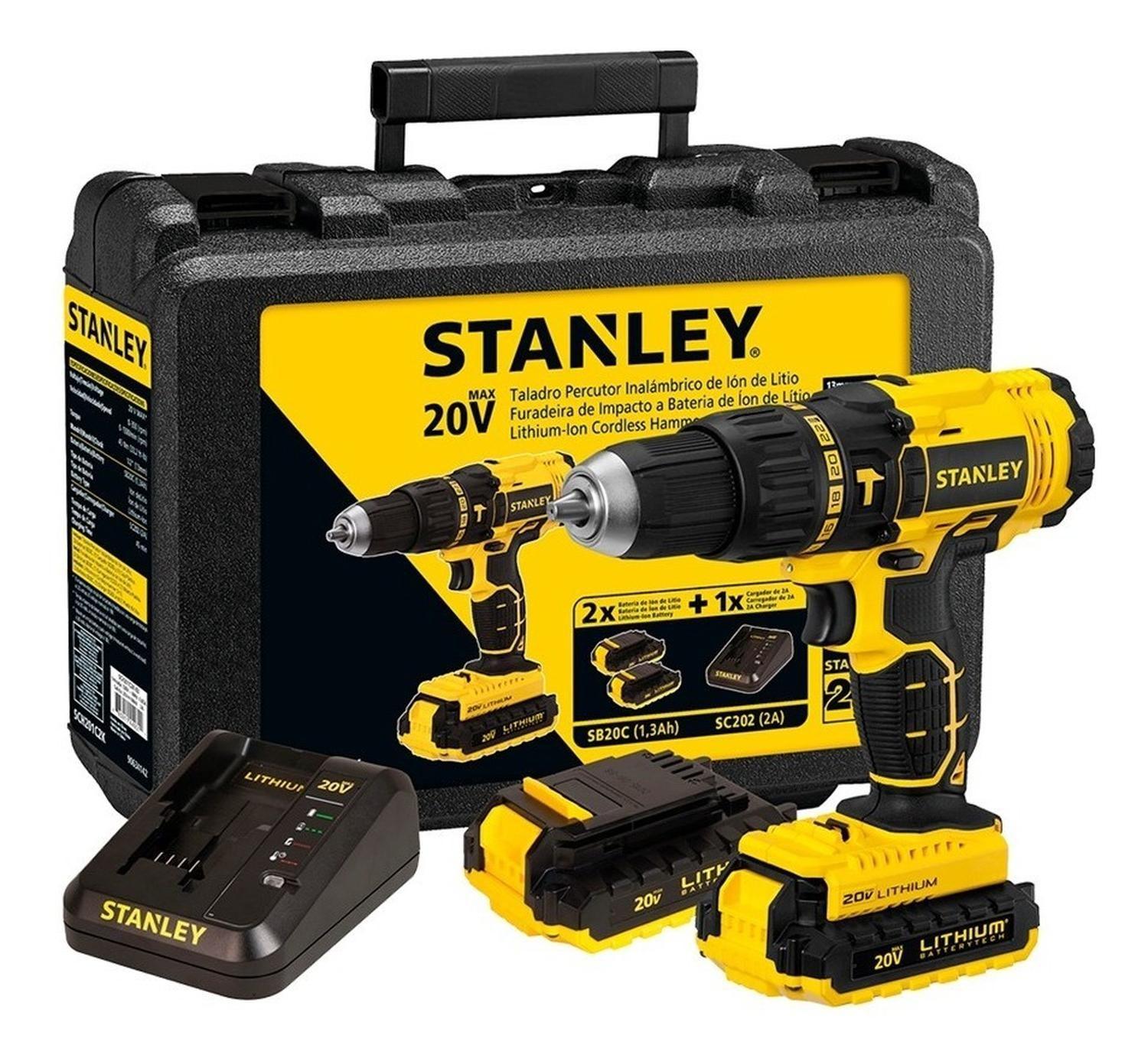 Taladro Percutor 20v + 2 Baterías Stanley Sch201c2k-b2c-0