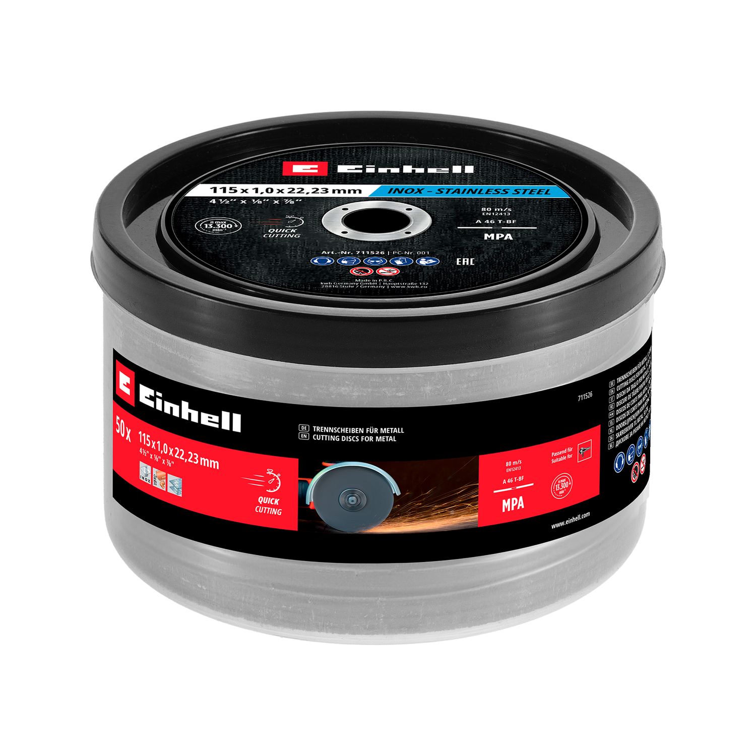 Set 50 Discos Corte Metal Inox 115X1MM Einhell 49711526-2
